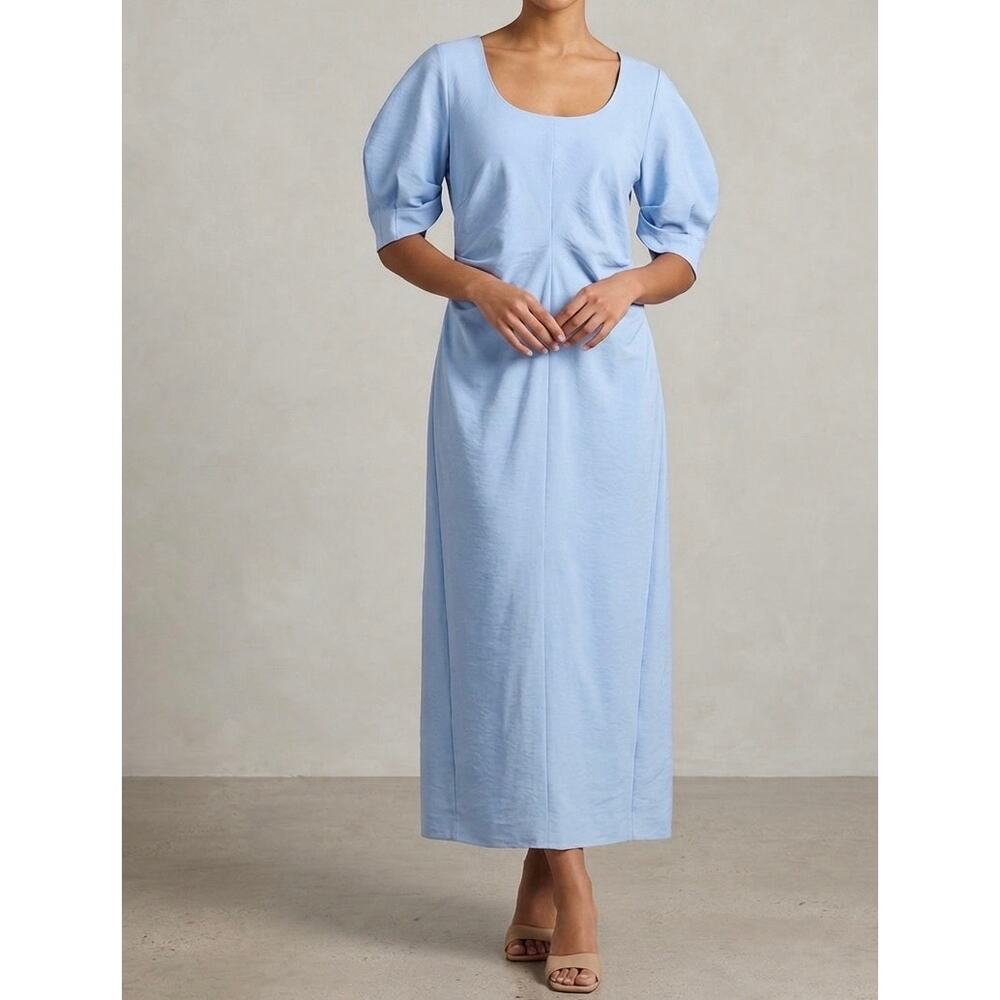NWT ASOS DESIGN Light Blue Midi Dress Size US 14 Ruched Viscose Blend